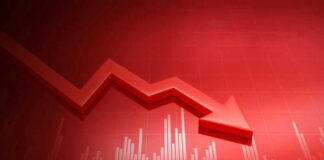 Red graph with downward arrow showing decline.