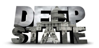 Text 'DEEP STATE' overlaying an image of the Capitol building