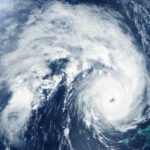 Satellite image of a hurricane over the ocean.