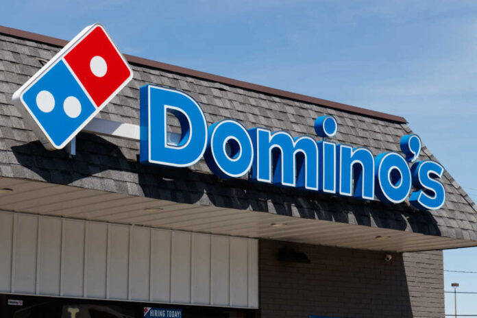 Exterior view of a Domino's Pizza restaurant sign