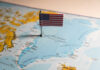 USA flag on a map of Greenland