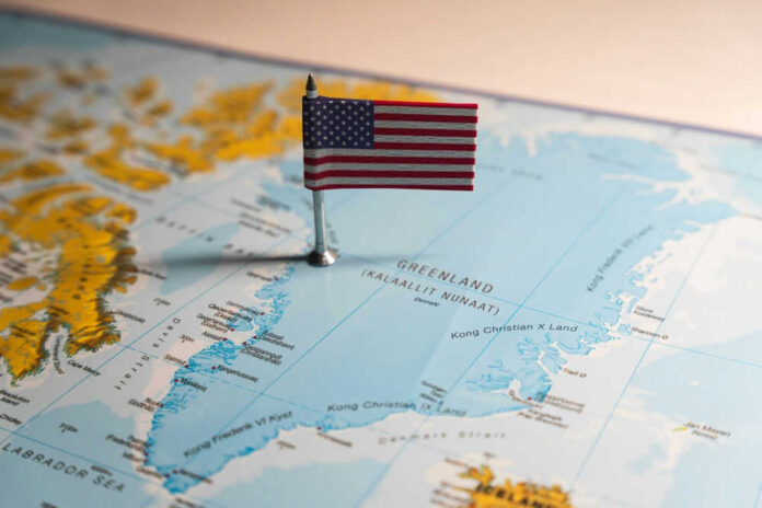 USA flag on a map of Greenland