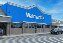 Walmart store exterior with parked cars