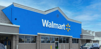 Walmart store exterior with parked cars