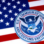 ICE Patrols LaGuardia As Lines Explode US Immigration and Customs Enforcement badge on flag
