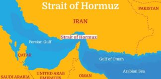 Map highlighting the Strait of Hormuz and surrounding countries