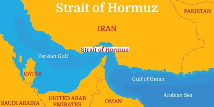 Map highlighting the Strait of Hormuz and surrounding countries