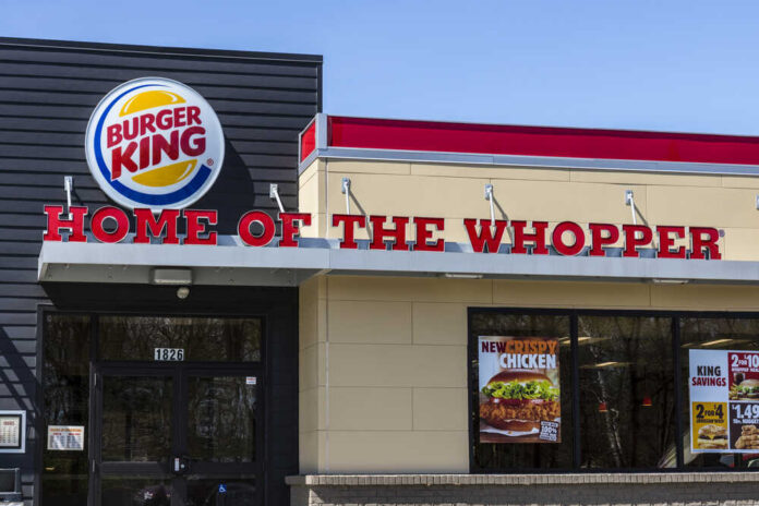 Exterior view of a Burger King restaurant with signage