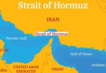Map highlighting the Strait of Hormuz and surrounding countries
