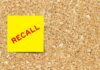 Costco Recall: Deadly Defect Revealed Yellow sticky note with the word 'RECALL' on a corkboard