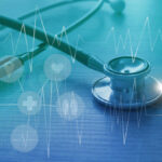 Health Giants Clash: New Policy Raises Eyebrows A stethoscope on a wooden surface with digital health icons and a heartbeat graph overlay