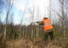 Hunters Exposed — ID Goldmine Unlocked Hunter in high-visibility vest aiming rifle in forest.