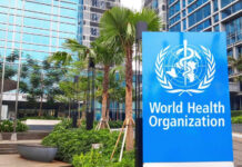 World Health Organization sign outside modern building