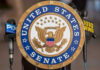 BREAKING: Sudden Death Upends Senate Power United States Senate seal with microphones in front.