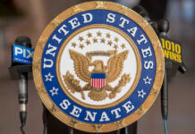 BREAKING: Sudden Death Upends Senate Power United States Senate seal with microphones in front.