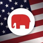 Republicans Revolt: Court Approval Tanks Red elephant icon on a background of the American flag