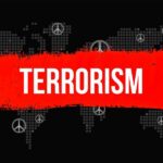 VIDEO: Firebombed Federal Plaza Sparks Terror Probe Graphic representation of terrorism with peace symbols and a bold red stripe