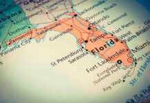 TODAY: Trump Muscle Roars In Florida Map highlighting Floridas major cities and roads.