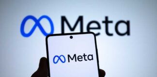 Smartphone displaying a blue infinity logo with matching logo on screen behind