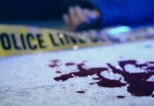 Officer Down, Wife Vanishes — Then This! Blood on pavement with police tape and a hand in the background
