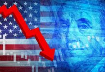 Huge Slump: Prices Dive, Fast Graph showing a downward trend overlaid on an American flag and currency imagery