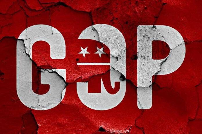 371190080 Cracked GOP logo on a red background.