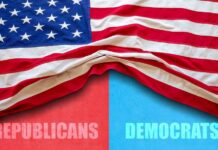 Shock: Democrats Surge Past GOP American flag draped over a divided background representing Republicans and Democrats