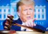 Trump Plan vs Judge Gavel Judge’s gavel with Donald Trump pointing in the blurred background