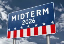 DOUBLE Candidate Chaos Hits Election sign reading Midterm 2026 against a cloudy sky