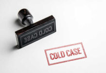 Cold-Case DNA Nails Killer Rubber stamp with the words COLD CASE next to a stamped impression